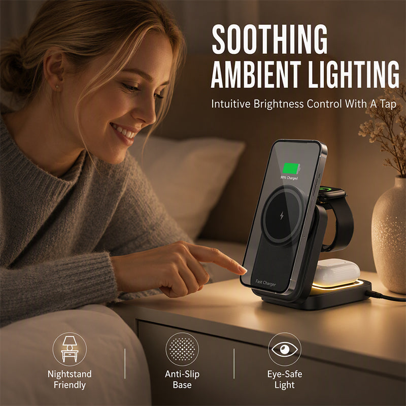 🧲3 in 1 Foldable Wireless Charging Station 15W Fast Charger Desktop Stand