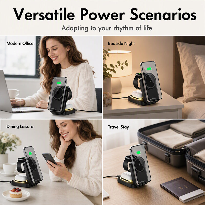 🧲3 in 1 Foldable Wireless Charging Station 15W Fast Charger Desktop Stand