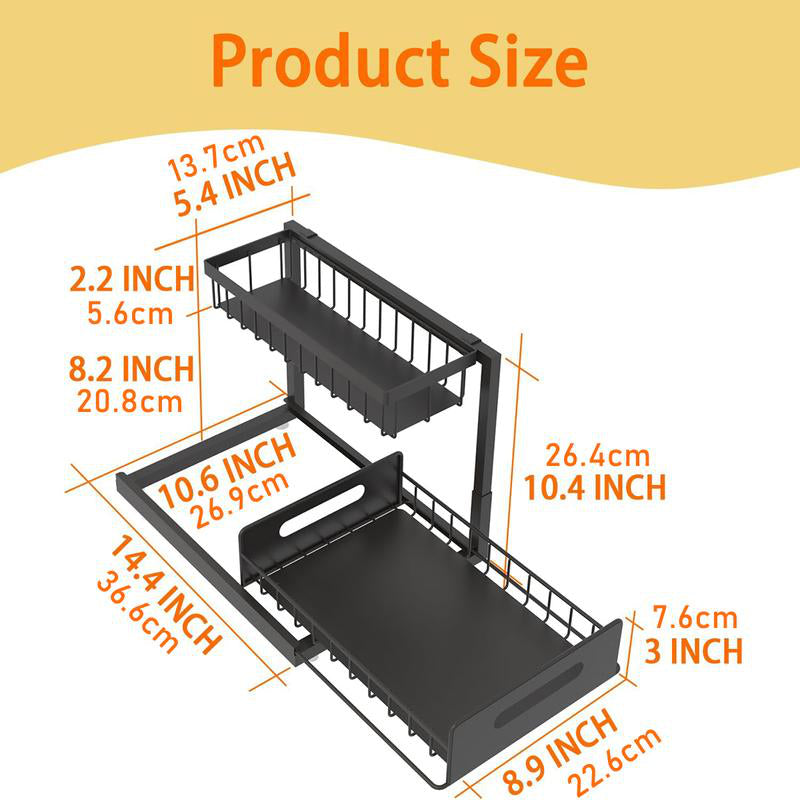 🏠 2-Tier Sliding Organizer – Carbon Steel, Under Sink, Adjustable ✅