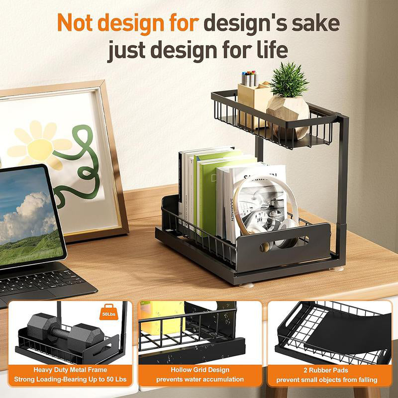 🏠 2-Tier Sliding Organizer – Carbon Steel, Under Sink, Adjustable ✅