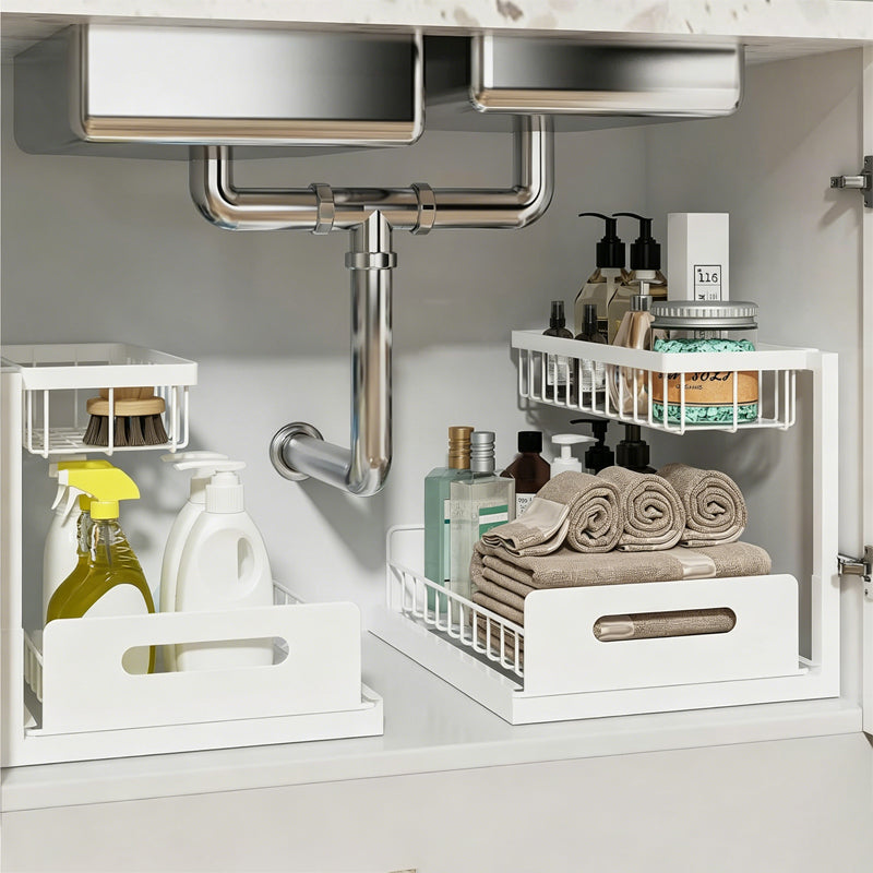 🏠 2-Tier Sliding Organizer – Carbon Steel, Under Sink, Adjustable ✅