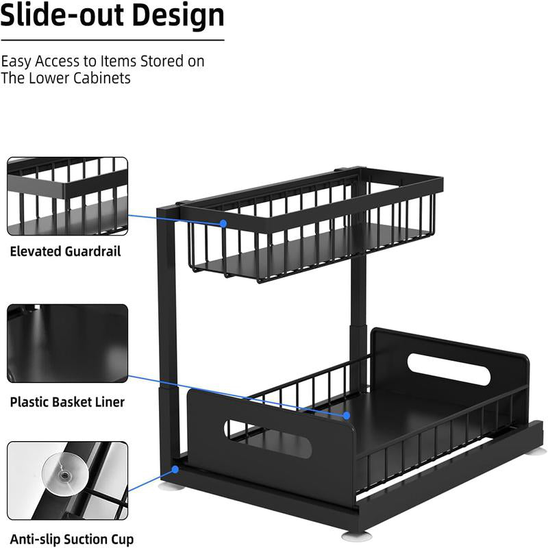 🏠 2-Tier Sliding Organizer – Carbon Steel, Under Sink, Adjustable ✅