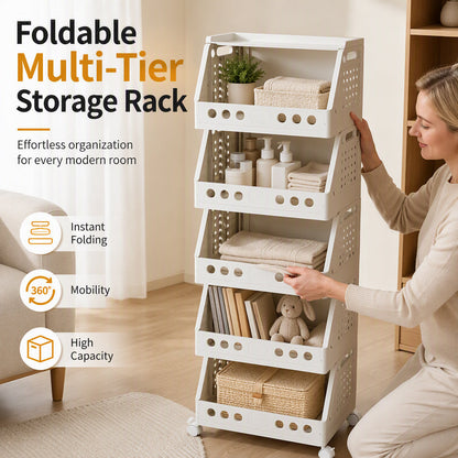 Multi-Tier Foldable Storage Organizer with Wheels