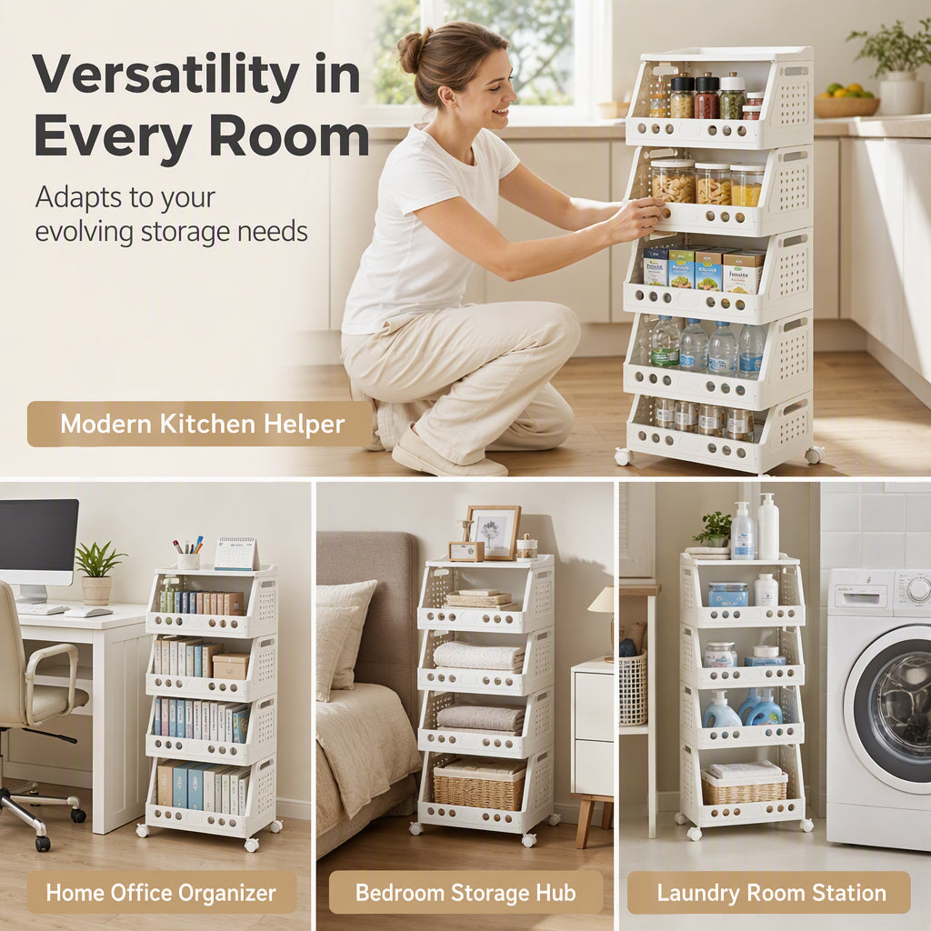 Multi-Tier Foldable Storage Organizer with Wheels
