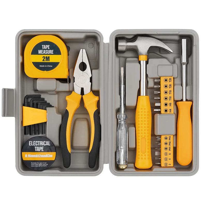 🔥Hot Sale🔥Portable 24-Piece Household Tool Kit – Storage Case Included, Hammer, Screwdriver, Pliers, Tape Measure & Bits for DIY Home Repairs