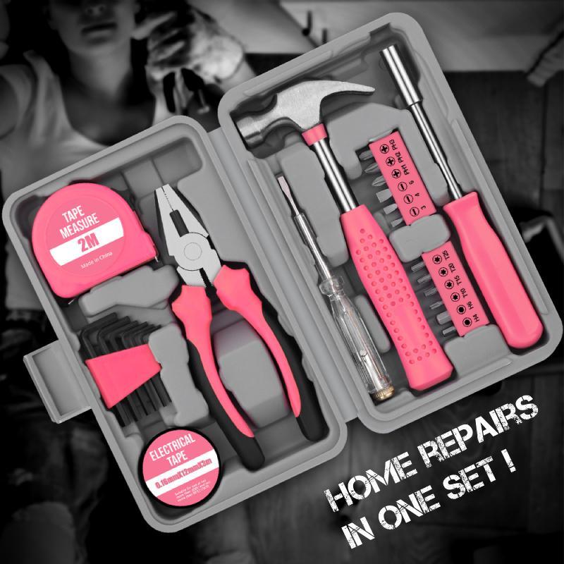 🔥Hot Sale🔥Portable 24-Piece Household Tool Kit – Storage Case Included, Hammer, Screwdriver, Pliers, Tape Measure & Bits for DIY Home Repairs