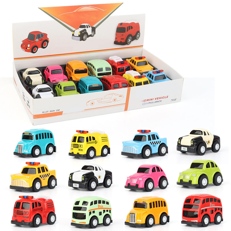 🚗 12-Pack Cartoon Mini Toy Car Set – Pull-Back Vehicles for Kids