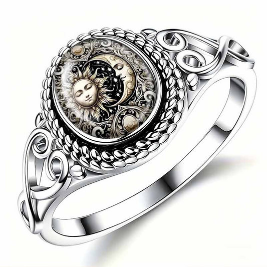 Retro Sun and Moon Totem Ring