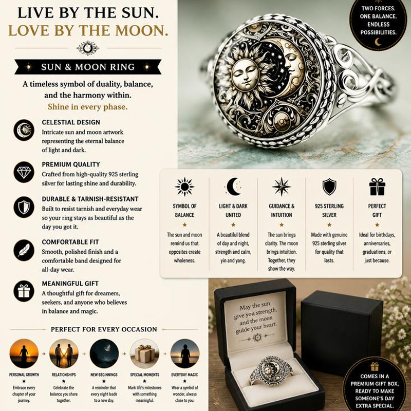 Retro Sun and Moon Totem Ring