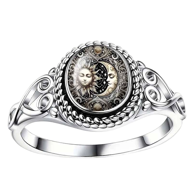 Retro Sun and Moon Totem Ring