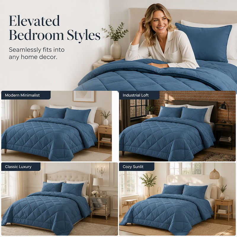 🛏️ LIMITED-TIME 50% OFF! ✨ 3-Piece Quilted Comforter Set with Shams – All-Season Microfiber