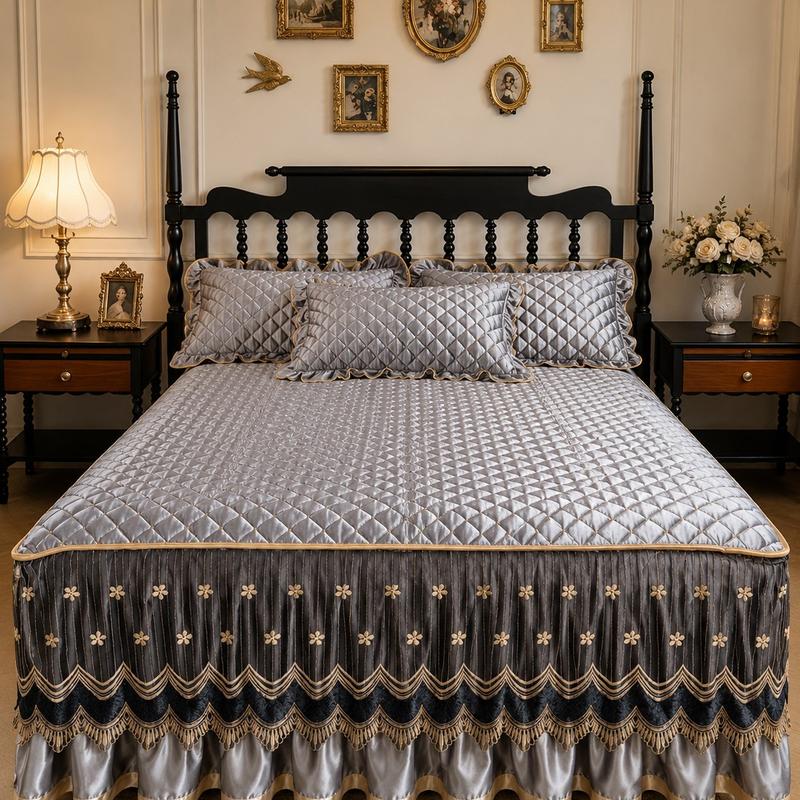 🛏️ 50% OFF! 🧵 Quilted Bed Skirt – Breathable, full-coverage & easy-fit ✨