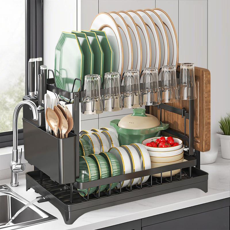 📢📢50% OFF !! ⏰2-Tier Dish Drying Rack with Drainboard