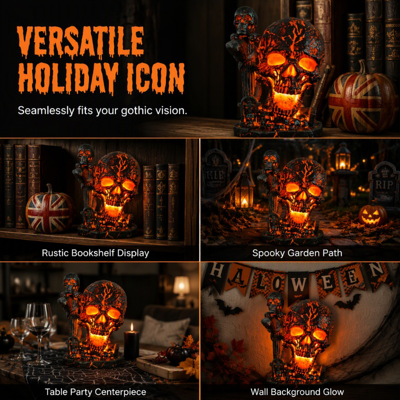 Halloween Resin Skull Lamp Glowing Tabletop Ornament