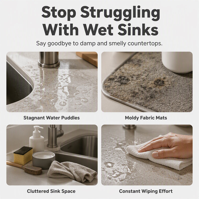 Cuttable Adjustable Silicone Faucet Splash Guard Mat, Auto-Drain Quick Dry Drip Collector Tray, Prevents Countertop Water Stains for Kitchen Bathroom Sinks
