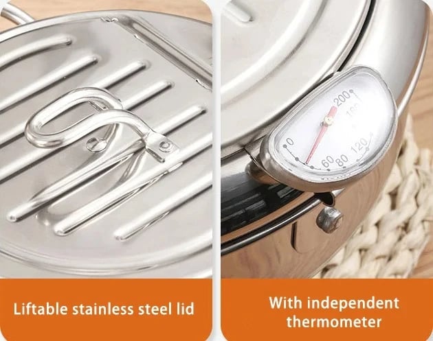 ⏳Time-Limited Special⏰Stainless Steel Tempura Fryer Pot – Thermometer, Drain Rack, Deep‑Body ✨