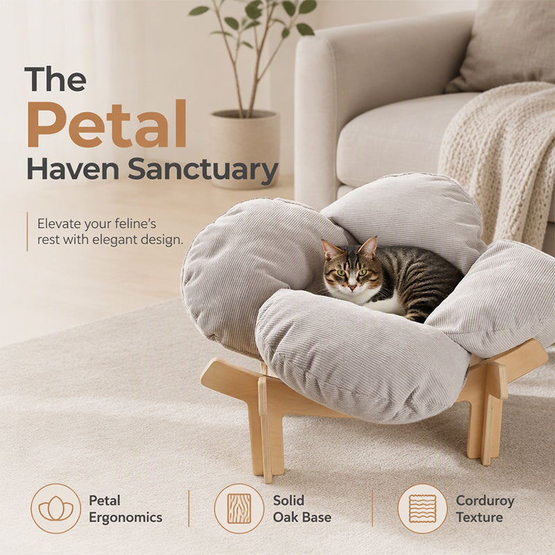Elevated Petal Shaped Wooden Pet Bed with Cushion