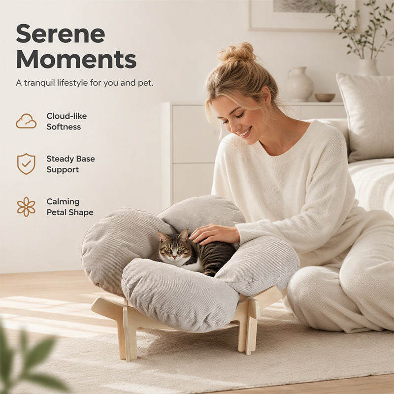 Elevated Petal Shaped Wooden Pet Bed with Cushion