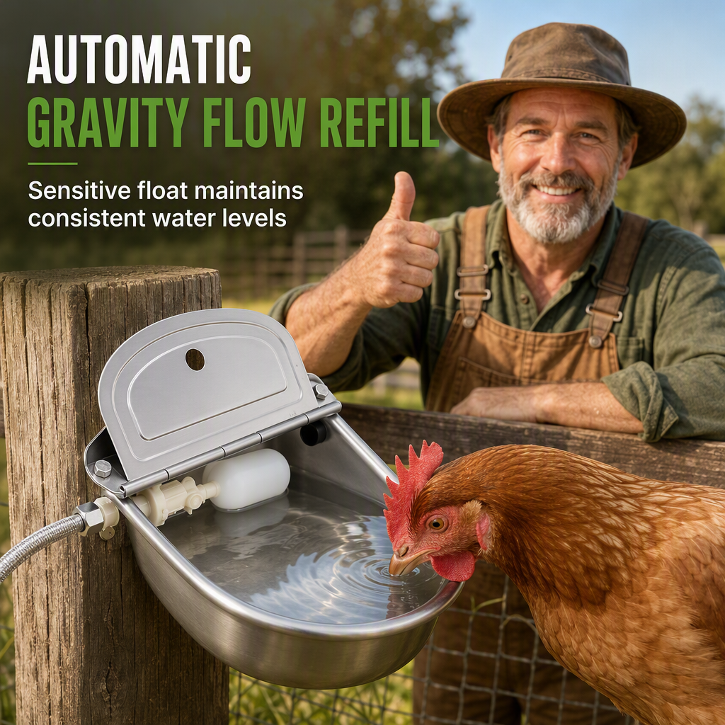 🐄 Automatic 304 Stainless Steel Drinking Bowl with Float and Drain Hole for Cattle Horses Sheep and Dogs 🤖