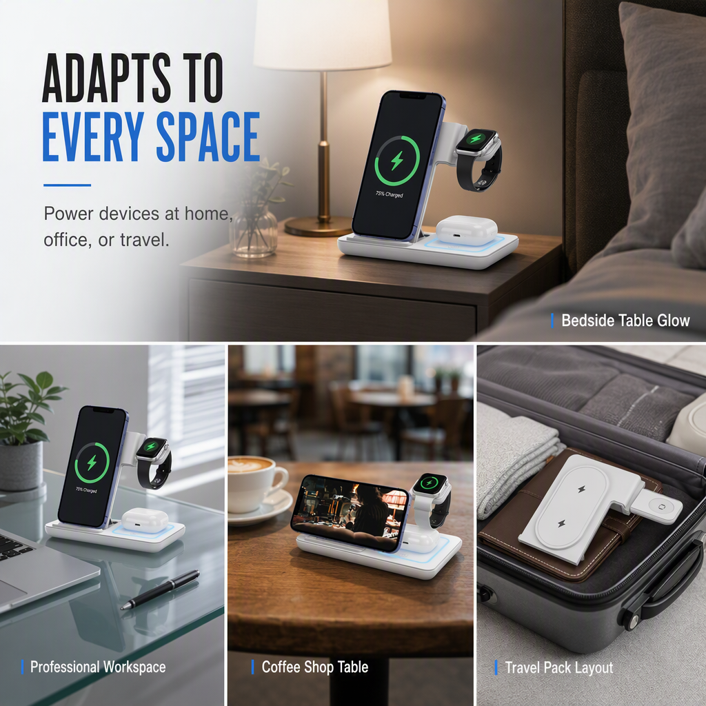 3 in 1 Foldable Wireless and Desktop Phone Stand