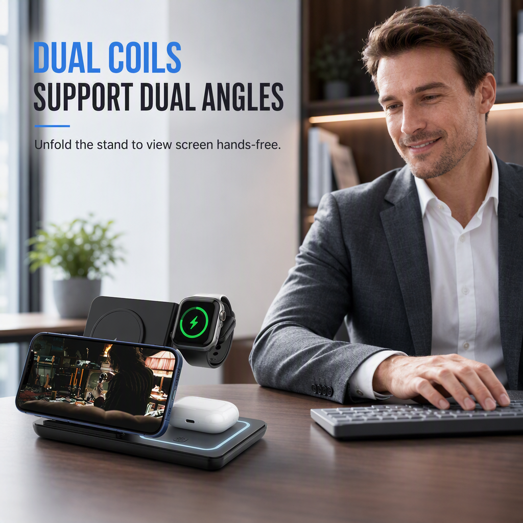 3 in 1 Foldable Wireless and Desktop Phone Stand