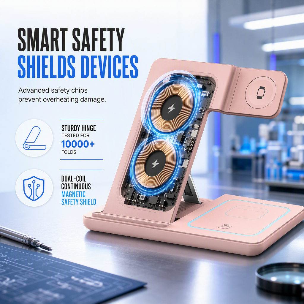 3 in 1 Foldable Wireless and Desktop Phone Stand