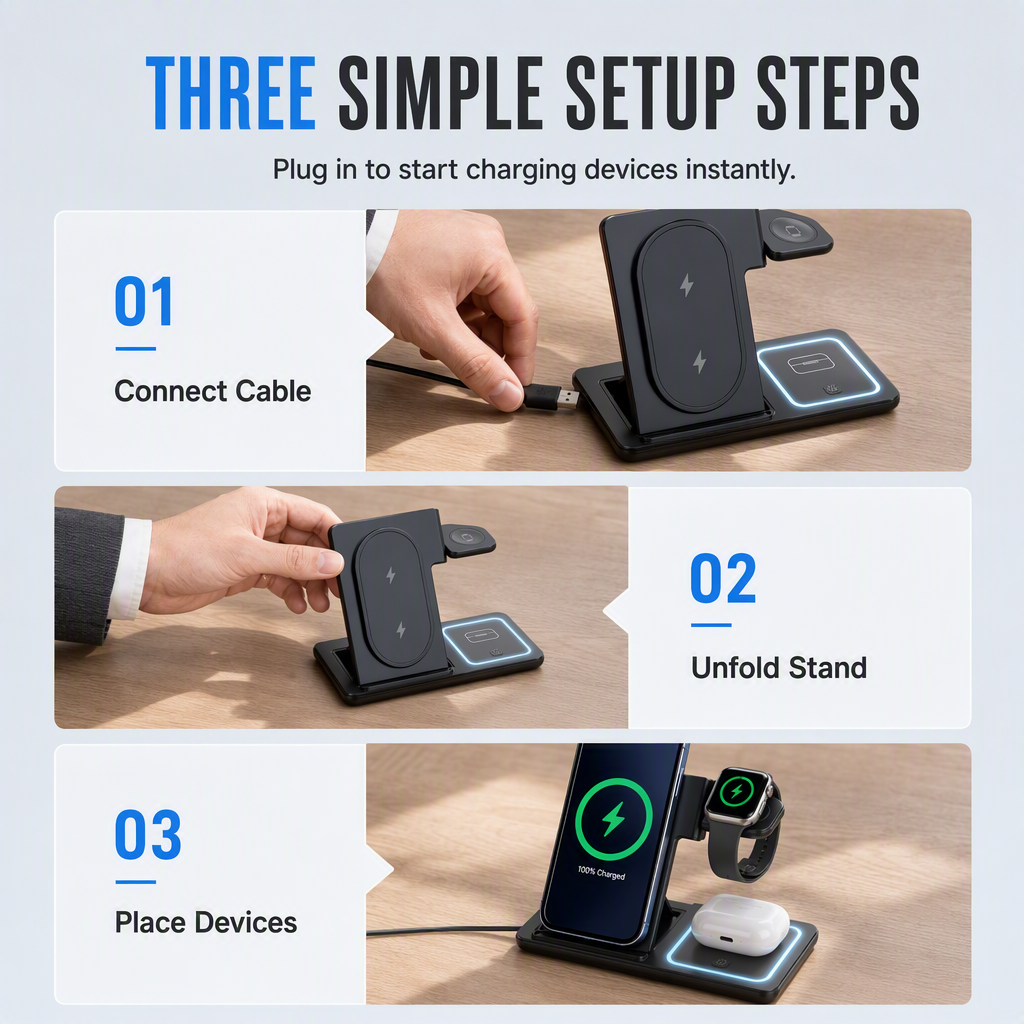 3 in 1 Foldable Wireless and Desktop Phone Stand