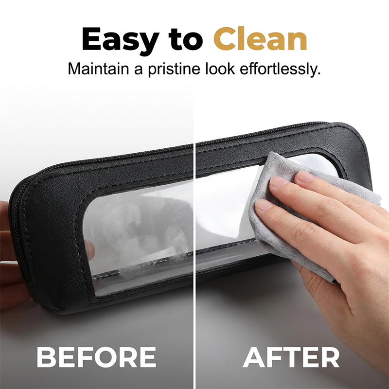 Transparent Window PU Leather Pencil Case