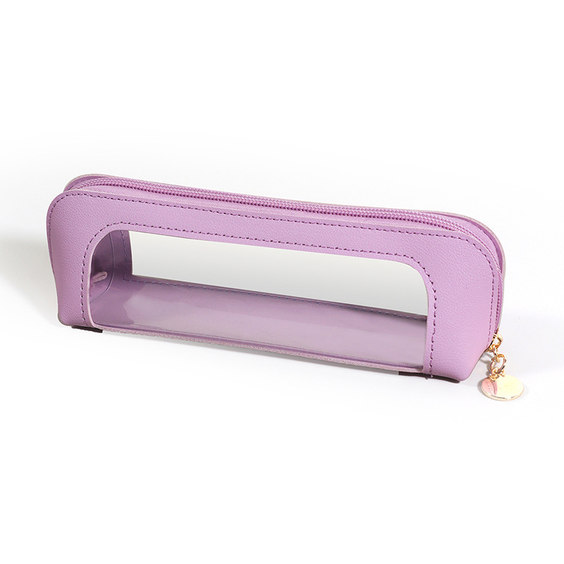 Transparent Window PU Leather Pencil Case