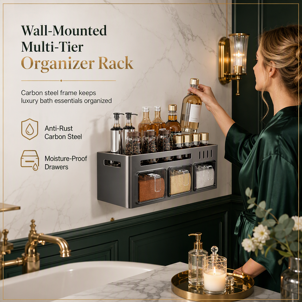🧂 Save 50%! 🍳 Wall-Mounted Spice Rack – No-drill, with jars & spoons ✨
