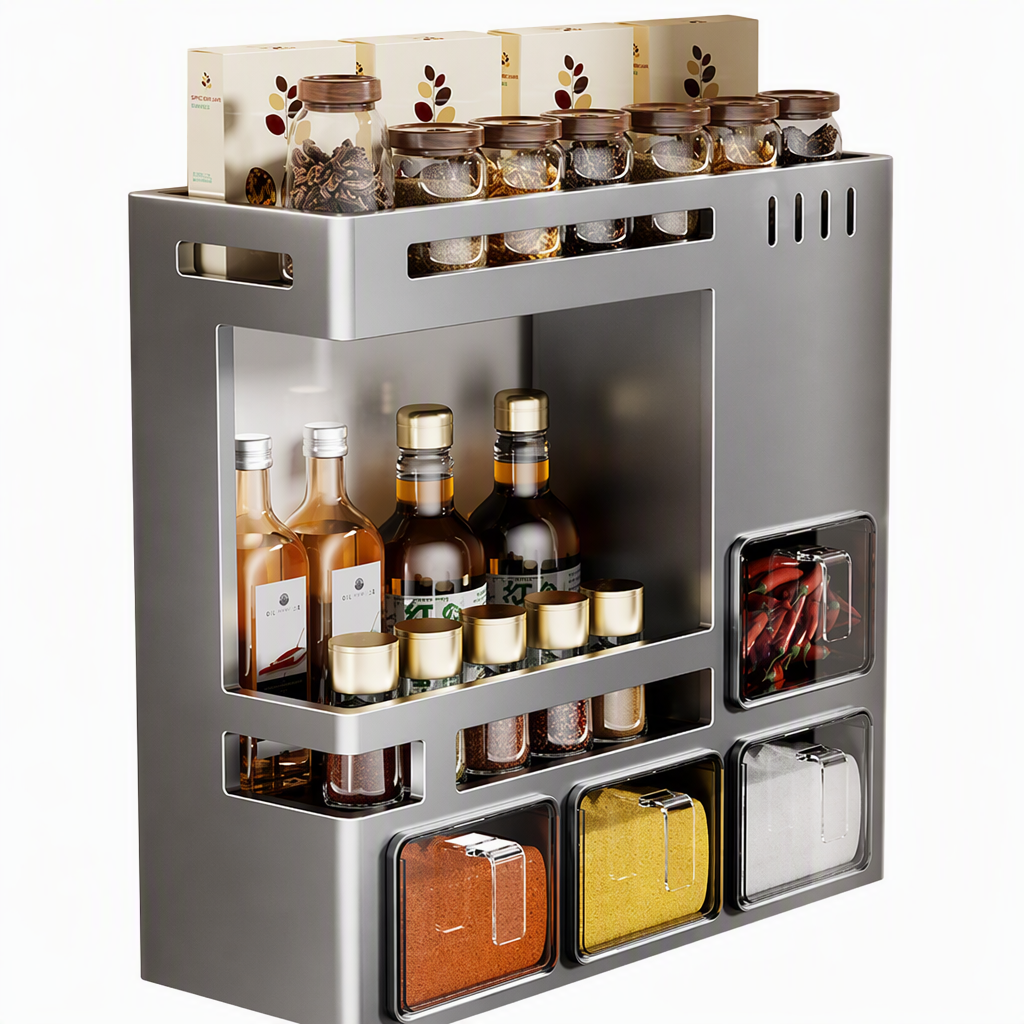 🧂 Save 50%! 🍳 Wall-Mounted Spice Rack – No-drill, with jars & spoons ✨
