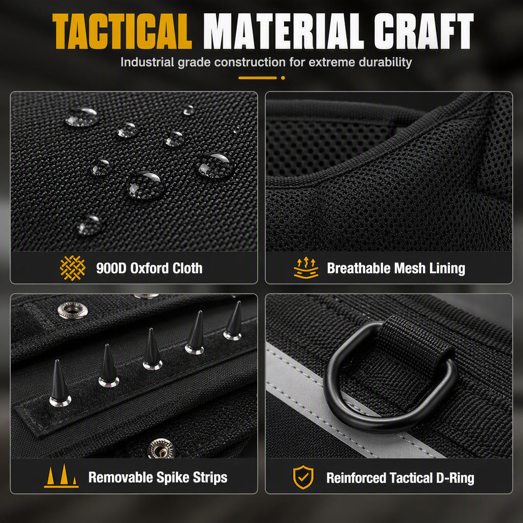 🐕 Tactical Dog Harness with Protective Spikes: Breathable Mesh, Oxford Fabric, Reflective Strips, Sizes XS-M