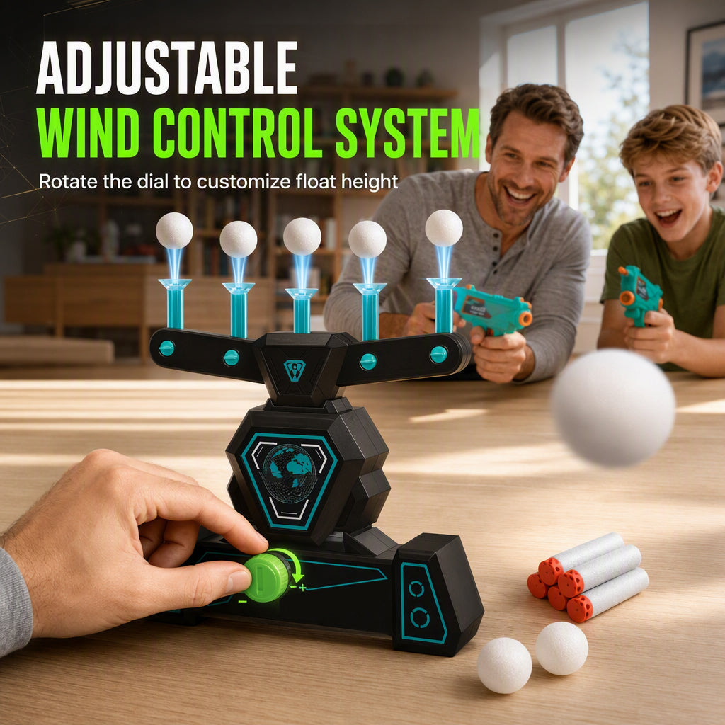 Electric Hovering Ball Target Shooting Game Set with Toy Guns and Floating Balls Glow in the Dark Electronic Target for Kids