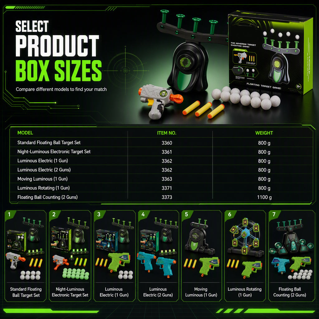 Electric Hovering Ball Target Shooting Game Set with Toy Guns and Floating Balls Glow in the Dark Electronic Target for Kids