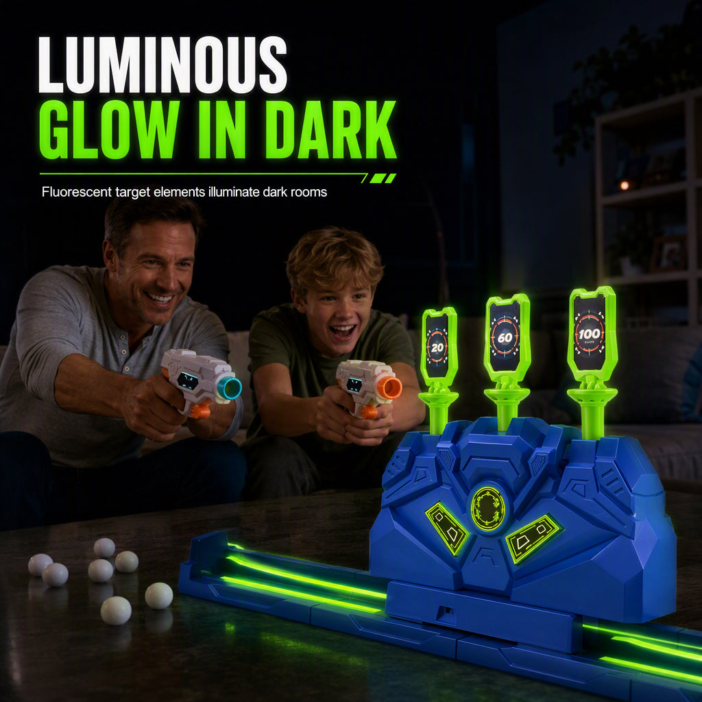 Electric Hovering Ball Target Shooting Game Set with Toy Guns and Floating Balls Glow in the Dark Electronic Target for Kids