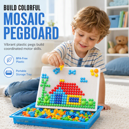 Kids Educational Mushroom Nail Pegboard Toy DIY Creative Mosaic Insert Puzzle Game with Large and Small Pegs
