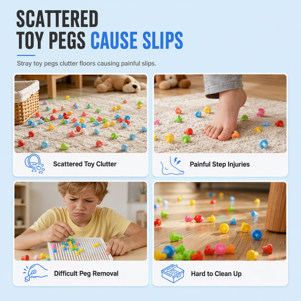 Kids Educational Mushroom Nail Pegboard Toy DIY Creative Mosaic Insert Puzzle Game with Large and Small Pegs