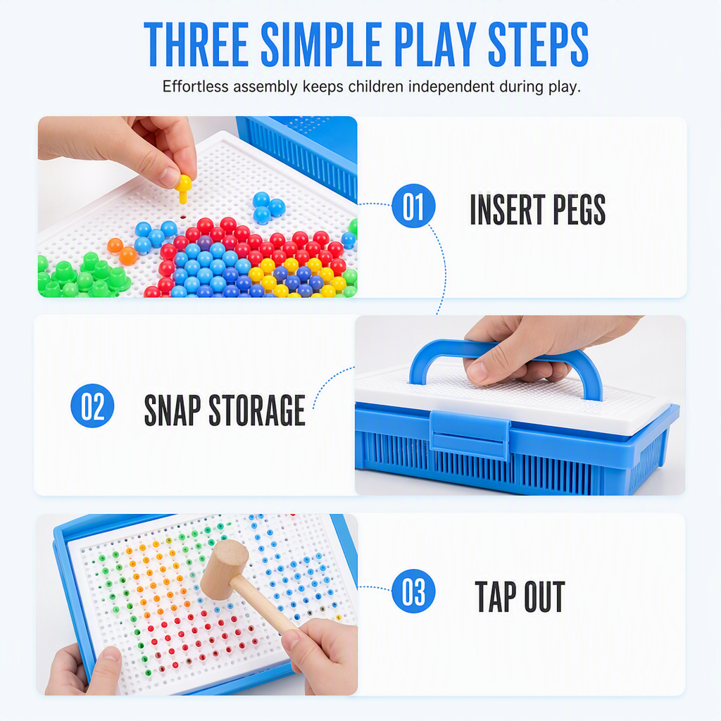 Kids Educational Mushroom Nail Pegboard Toy DIY Creative Mosaic Insert Puzzle Game with Large and Small Pegs