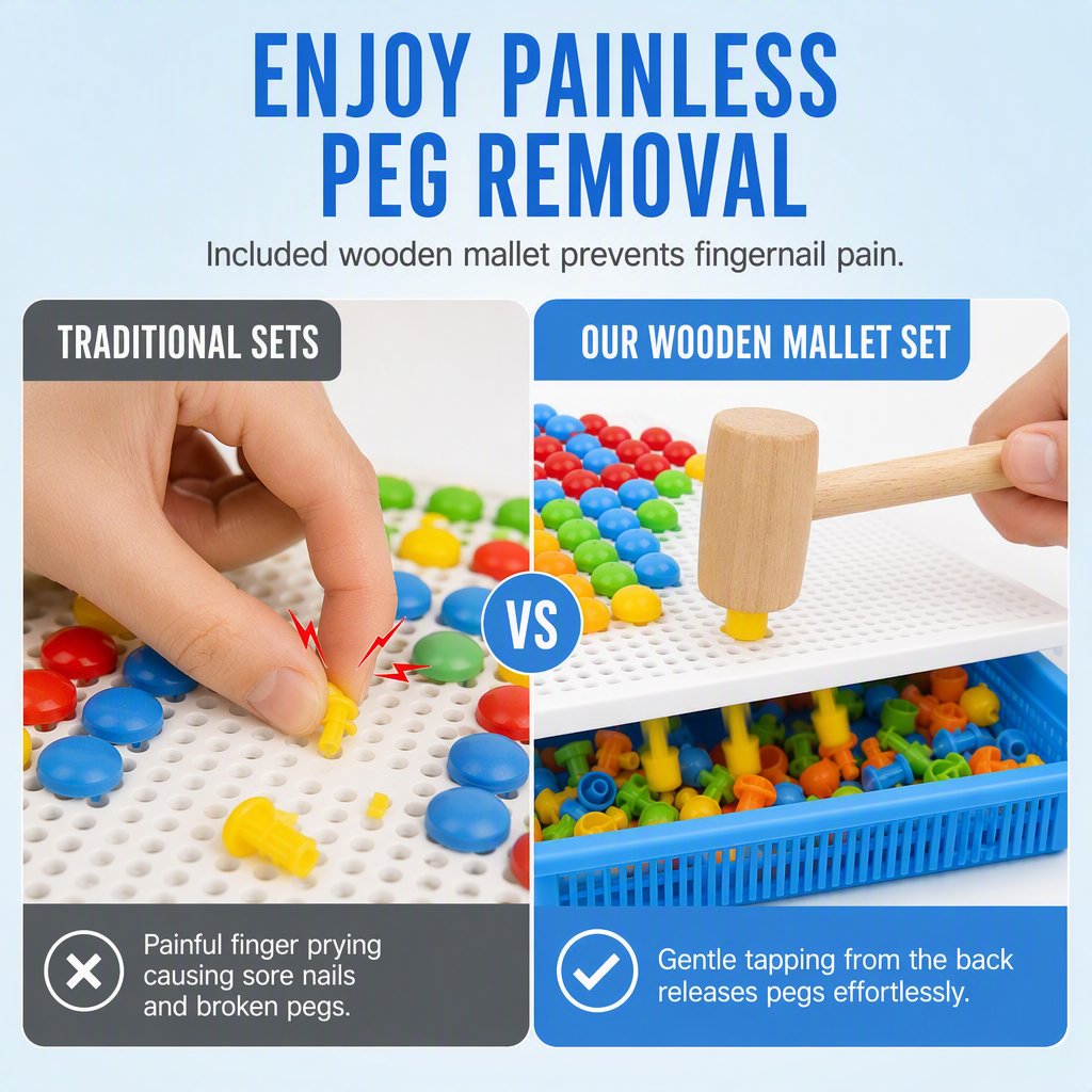 Kids Educational Mushroom Nail Pegboard Toy DIY Creative Mosaic Insert Puzzle Game with Large and Small Pegs
