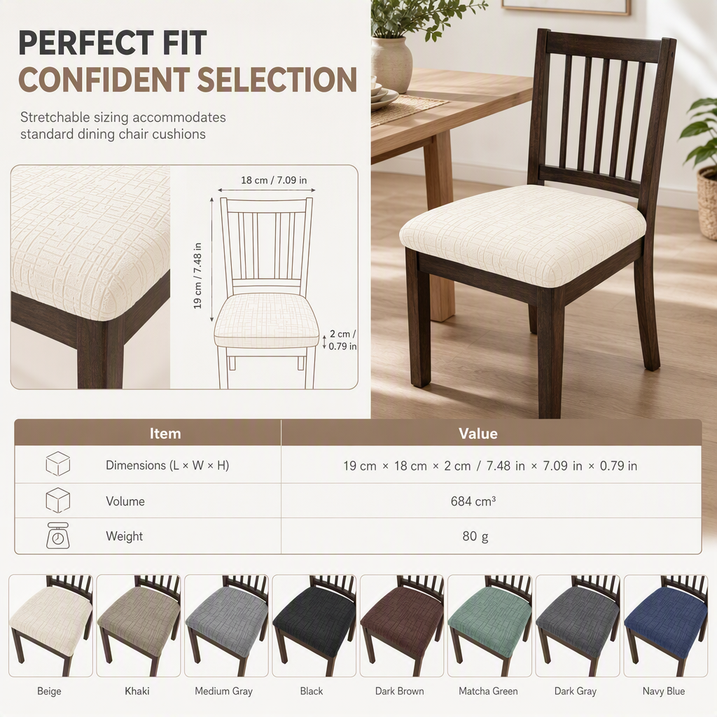 🎁 Buy 1 Get 1 Free! 🪑 Stretch Dining Chair Seat Cover – Strapless Elastic Slipcover with Elegant Textured Pattern for Home Dining Room