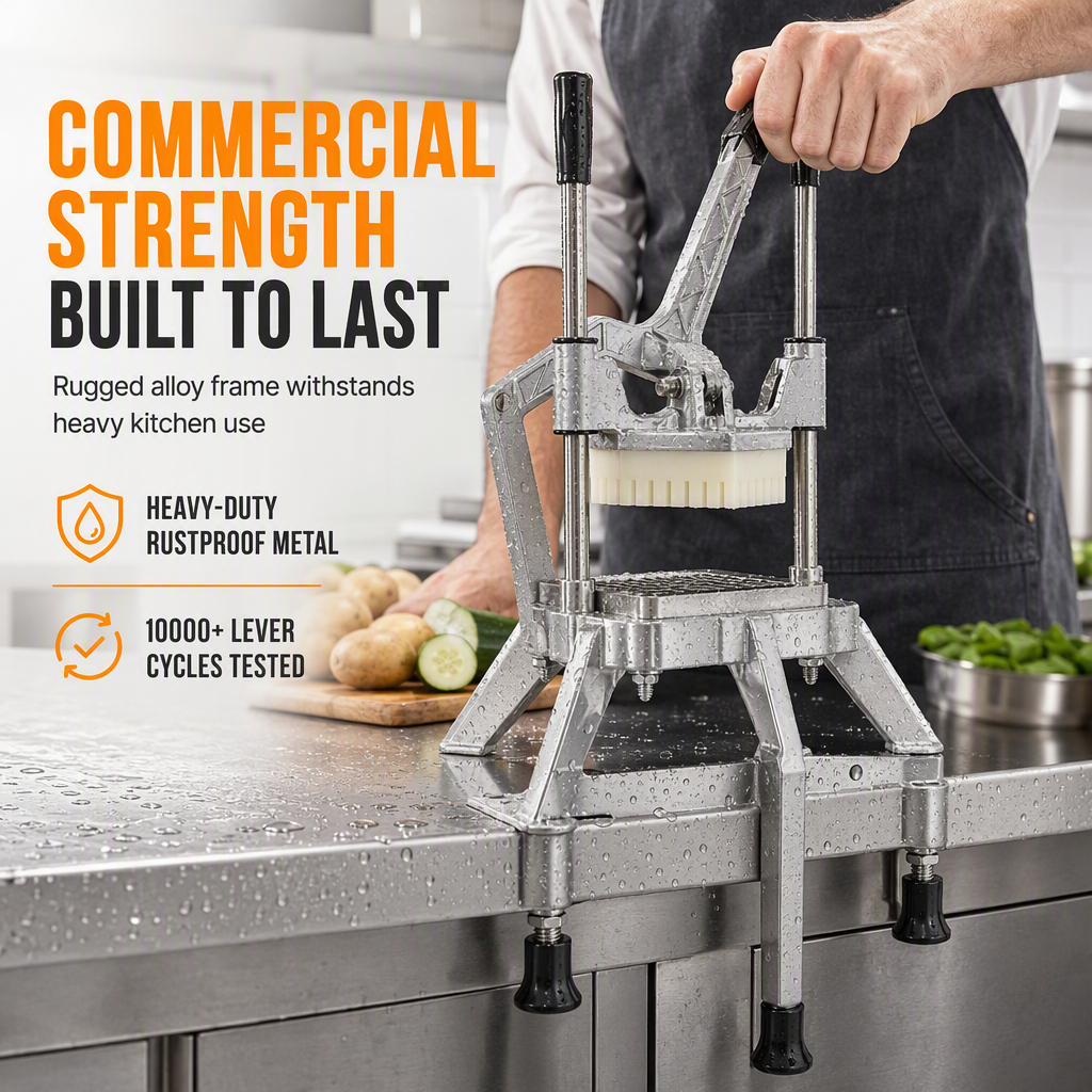🔪 50% OFF! ✨ Vertical Manual Vegetable Cutter & Dicer – Stainless Steel French Fry Slicer, Heavy-Duty Lever Action & 4 Sharp Blades – Fast Uniform Cutting for Potatoes, Cucumbers & Radishes 🥔