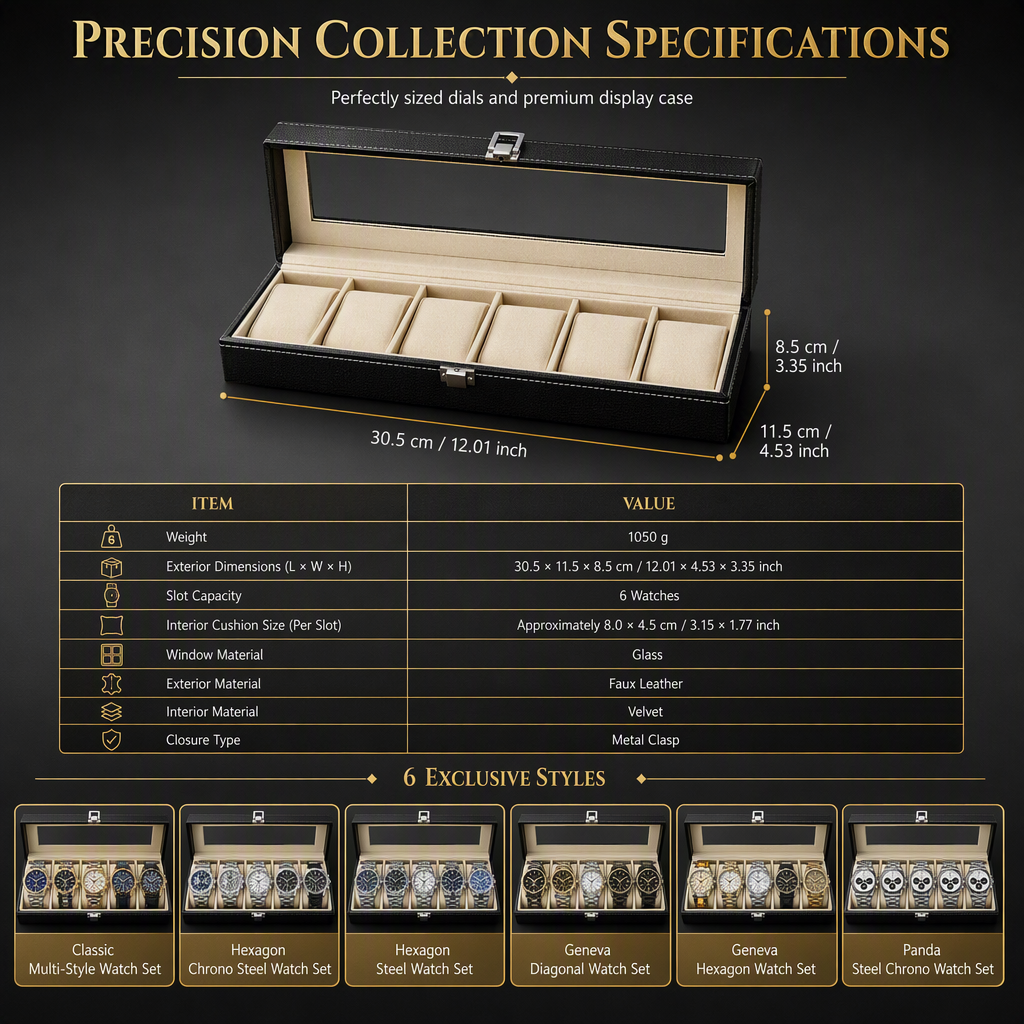 6 Piece Men's Watch Set with Steel Band Fashion Watches in a Gift Box