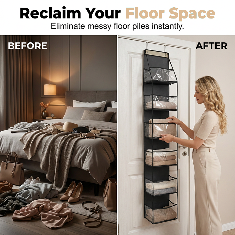 🚪 Space-Saving Over-Door Organizer: 4/6 Tiers, Transparent Windows, Sturdy PP, No-Drill
