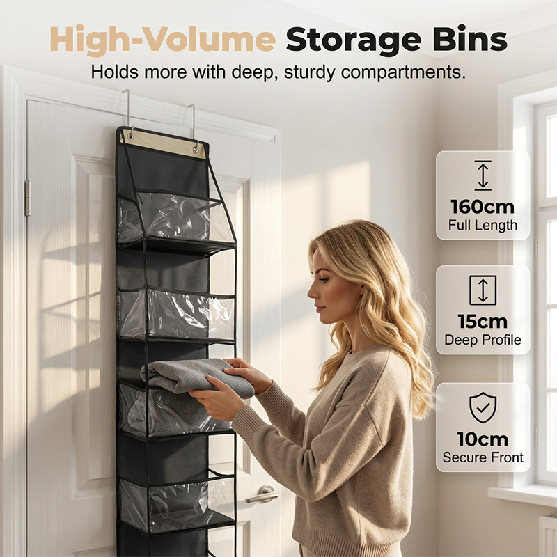 🚪 Space-Saving Over-Door Organizer: 4/6 Tiers, Transparent Windows, Sturdy PP, No-Drill