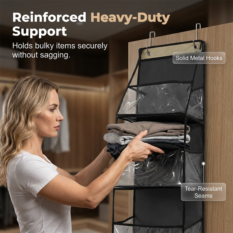 🚪 Space-Saving Over-Door Organizer: 4/6 Tiers, Transparent Windows, Sturdy PP, No-Drill