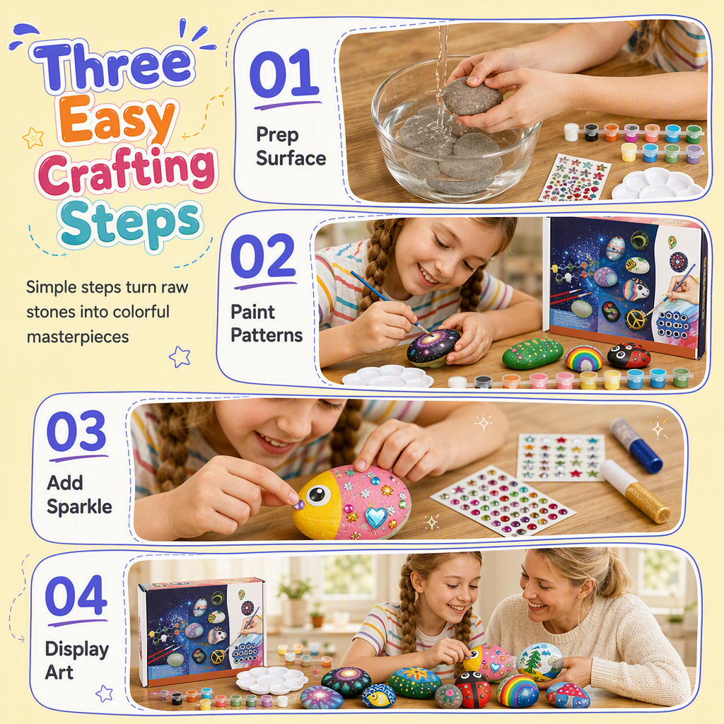 Kids Creative DIY Rock Painting Kit Pebble Stone and Shell Art Craft Set