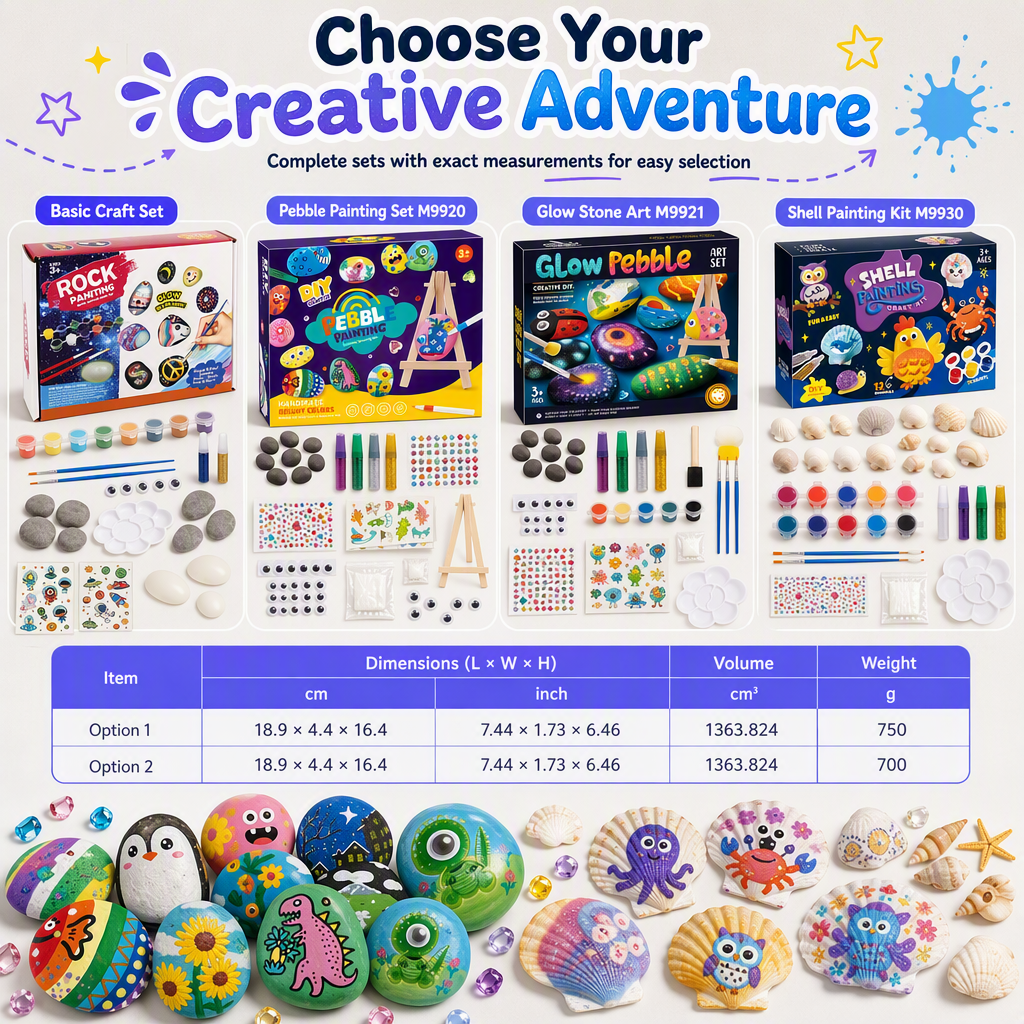 Kids Creative DIY Rock Painting Kit Pebble Stone and Shell Art Craft Set