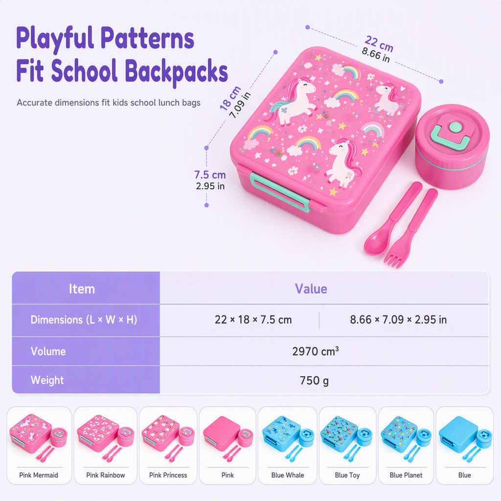 📢📢50% OFF !! ⏰Sealed Food Grade Kids Bento Lunch Box Set with Soup Bowl 4 Compartment Lunch Container for School Students