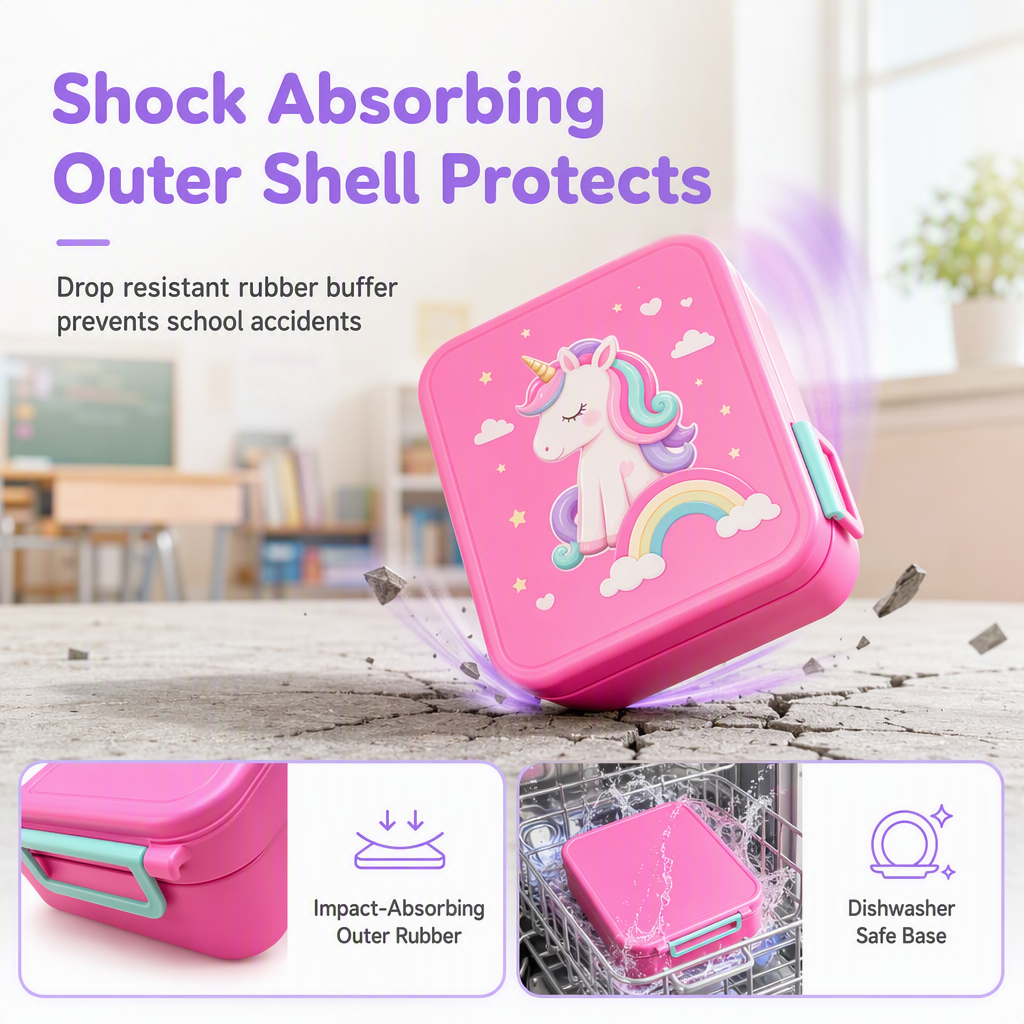 📢📢50% OFF !! ⏰Sealed Food Grade Kids Bento Lunch Box Set with Soup Bowl 4 Compartment Lunch Container for School Students