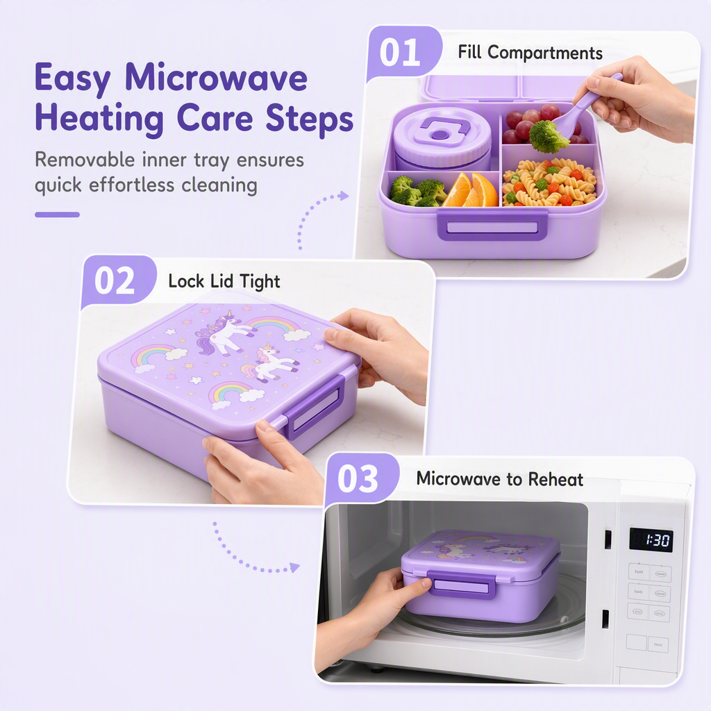 📢📢50% OFF !! ⏰Sealed Food Grade Kids Bento Lunch Box Set with Soup Bowl 4 Compartment Lunch Container for School Students